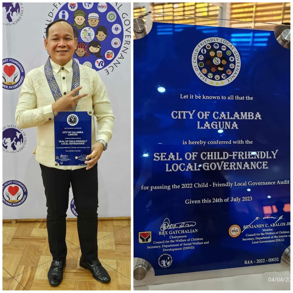 Calamba City Mayor Honored with Seal of Child-Friendly Local Governance